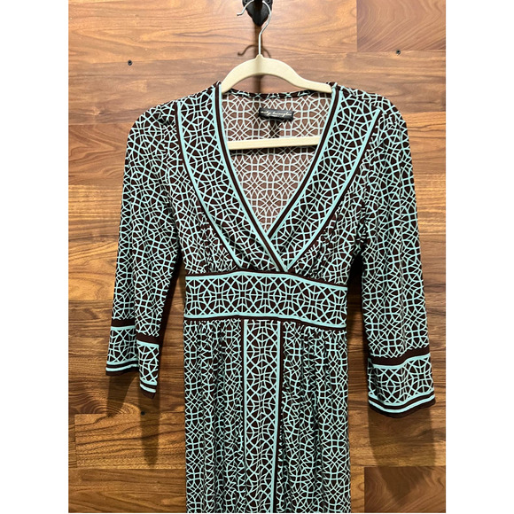 City Triangles Stretch Knit Sheath 3/4 Sleeve V Neck Mint Green & Brown Medium - Picture 3 of 12